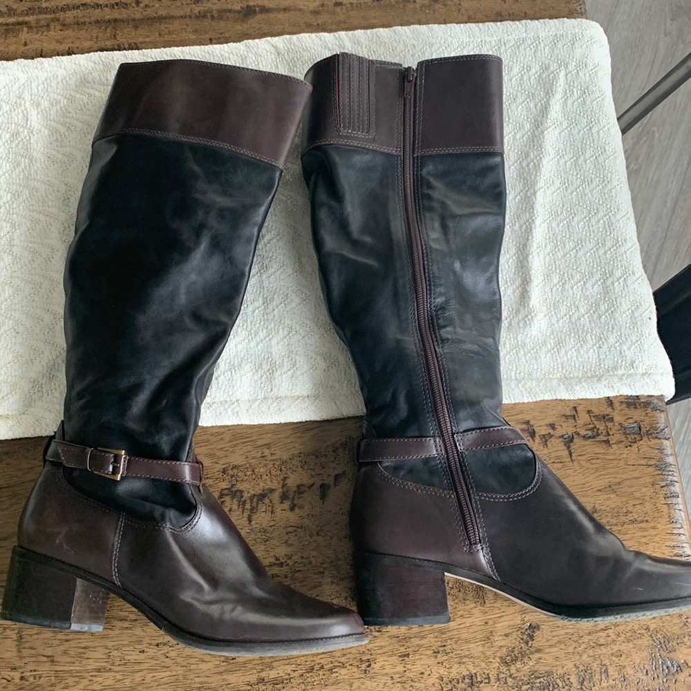 Womens size 8.5 EUC Antonio Melani brown and black zip up fashion boots.